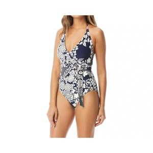 NEW VINCE zen garden v-neck wrap one piece in deep sea